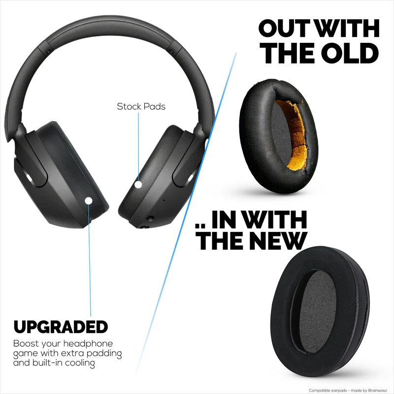 Cuscinetti auricolari ibridi per cuffie Sony WH-XB910N, Cool Gel, tessuto super morbido, pelle PU e memory foam più spesso