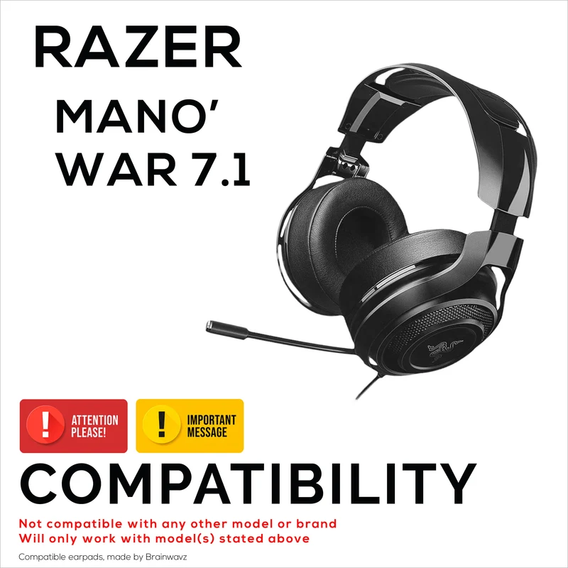 Cuscinetti auricolari sostitutivi per Razer MANO'WAR 7.1, pelle PU, memory foam per un comfort extra,