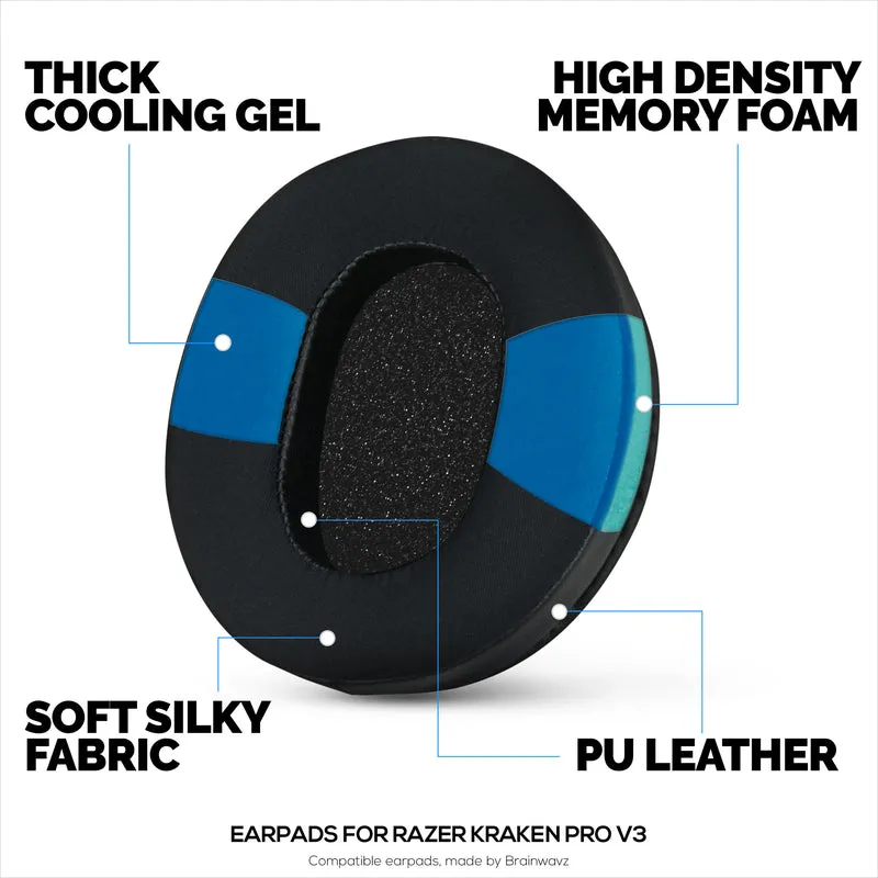 Cuscinetti auricolari ibridi per cuffie Razer Kraken PRO V3, Cool Gel, pelle PU e memory foam più spessa