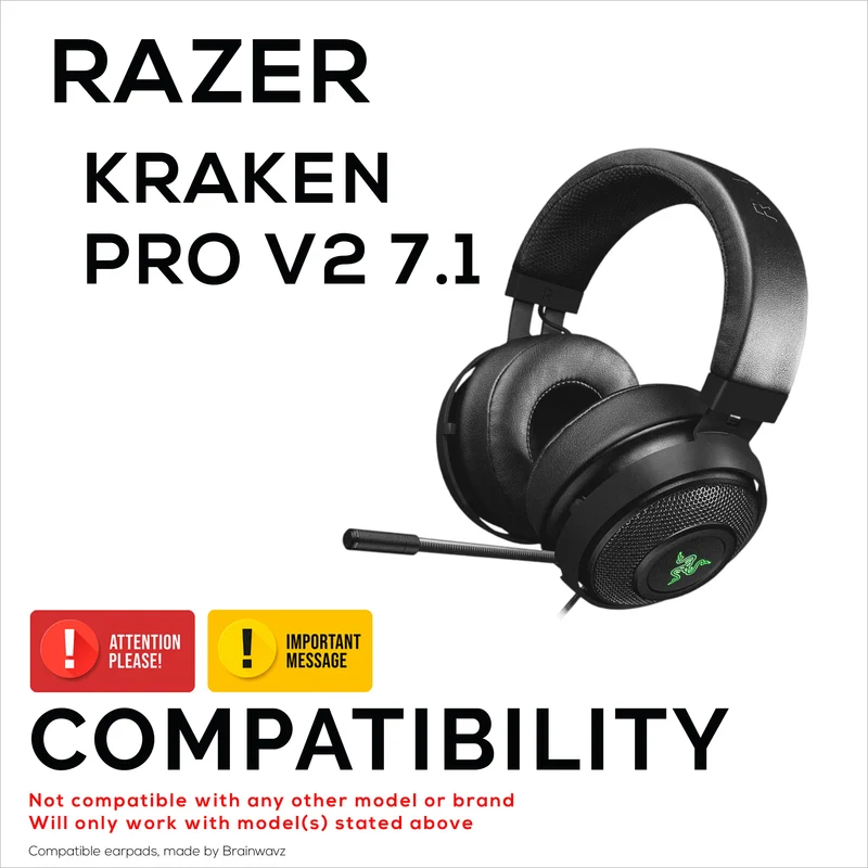 Cuscinetti auricolari in pelle PU per cuffie da gioco Razer Kraken PRO V2 7.1, pelle PU, memory foam