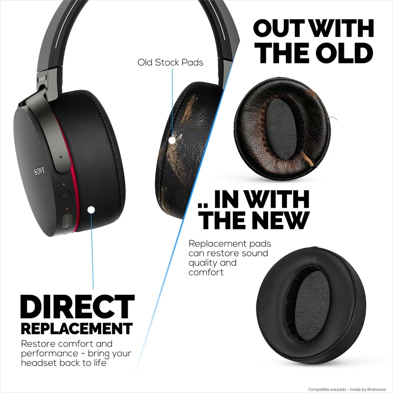 Mga Kapalit na Earpad para sa Sony MDR-XB950BT, XB950N1, XB950B1, XB950AP & XB950/H Headphones, PU Leather, Memory Foam