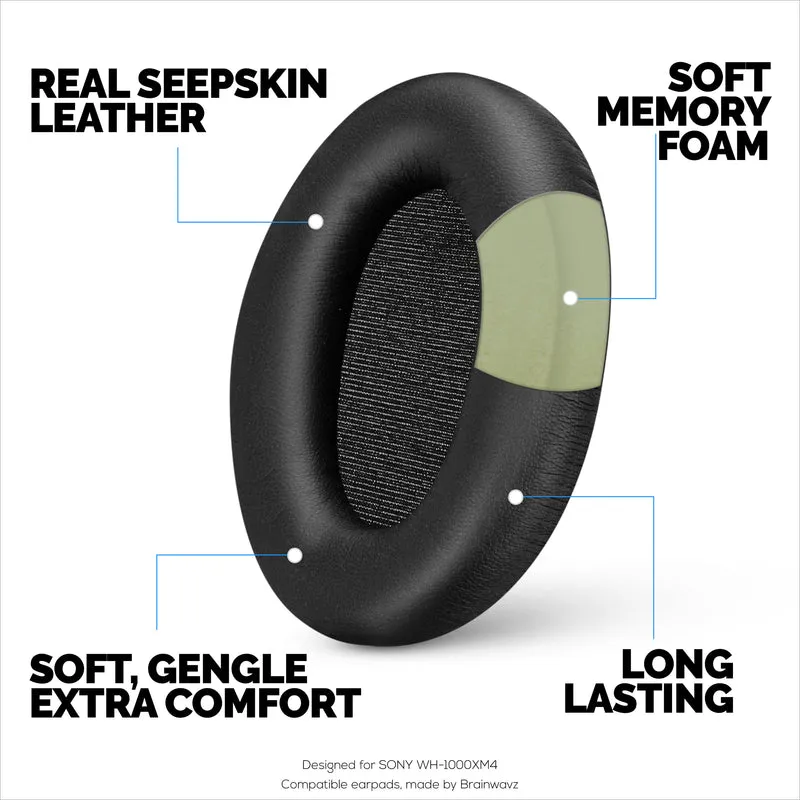 Cuscinetti auricolari in pelle di pecora per cuffie Sony WH-1000XM4, vera pelle morbida, memory foam extra comfort, durevoli e di lunga durata