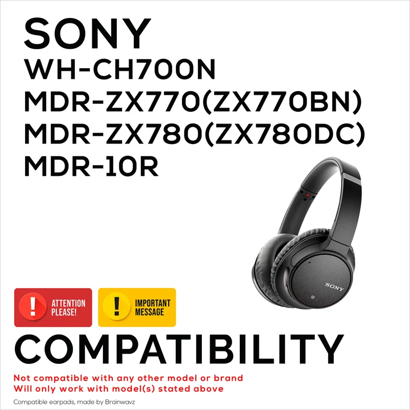 Mga Kapalit na Earpad para sa Sony WH-CH700N, MDR-ZX770 (ZX770BN), MDR-ZX780 (ZX780DC) at MDR-10R Headphones, PU Leather, Memory Foam