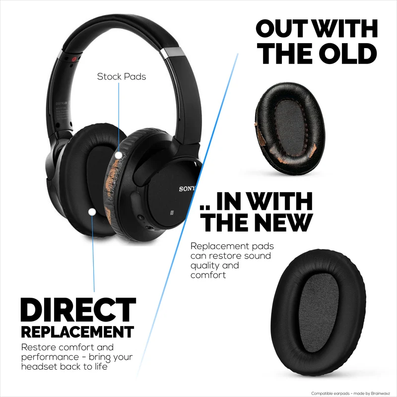 Mga Kapalit na Earpad para sa Sony WH-CH700N, MDR-ZX770 (ZX770BN), MDR-ZX780 (ZX780DC) at MDR-10R Headphones, PU Leather, Memory Foam