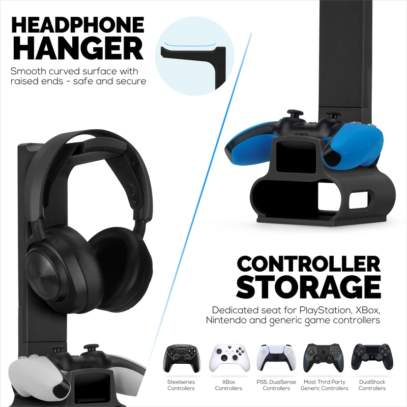 Supporto per cuffie e controller di gioco progettato per le cuffie Steelseries Arctis Nova Pro Wireless, Nova Pro Omni e Nova Elite con dock per la stazione base wireless.