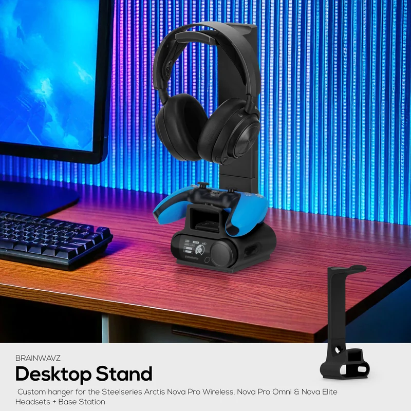 Supporto per cuffie e controller di gioco progettato per le cuffie Steelseries Arctis Nova Pro Wireless, Nova Pro Omni e Nova Elite con dock per la stazione base wireless.