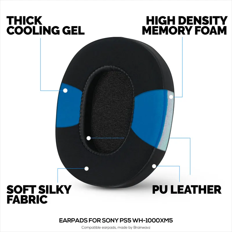 Cuscinetti auricolari in gel ibrido per cuffie Sony WH-1000XM5, gel fresco, tessuto super morbido, pelle PU e memory foam più spesso