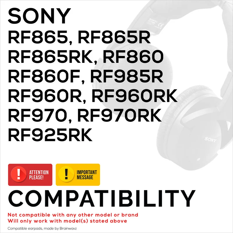 Mga Kapalit na Leather Earpad para sa Sony RF985R, RF960R, RF960RK, RF970, RF970RK, RF925RK, RF865, RF865R, RF865RK, RF860, RF860F Headset