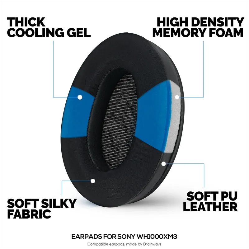 Hybrid Gel Earpads para sa Sony WH-1000XM3 Headphones, Cool Gel, Super Soft Fabric, PU Leather at Mas Makapal na Memory Foam