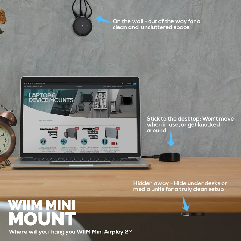 Adhesive Wall & Under Desk Mount Hanger para sa WiiM Mini AirPlay 2, Malakas na VHB Self-Adhesive Tape, Madaling I-install ang Holder