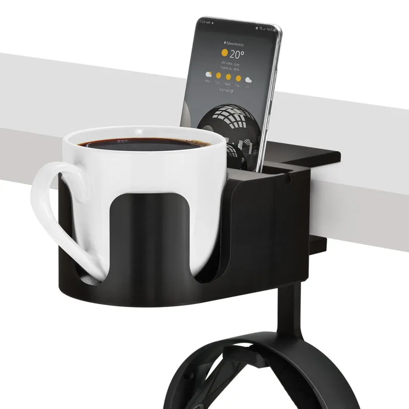 Desk Cup Holder na may Headphone Hanger at Telepono, Panulat at Stationery Holder - Adjustable Clamp, Nakakabit sa mga Mesa at Mesa, May hawak na Mug at Cup na hanggang 10cm ang Diameter