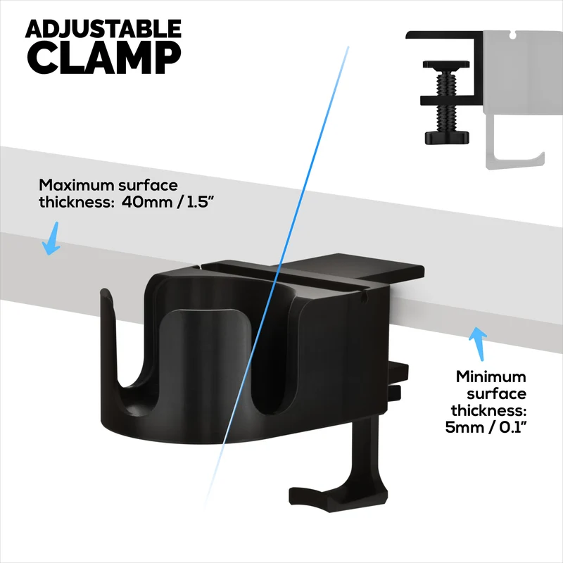 Desk Cup Holder na may Headphone Hanger at Telepono, Panulat at Stationery Holder - Adjustable Clamp, Nakakabit sa mga Mesa at Mesa, May hawak na Mug at Cup na hanggang 10cm ang Diameter