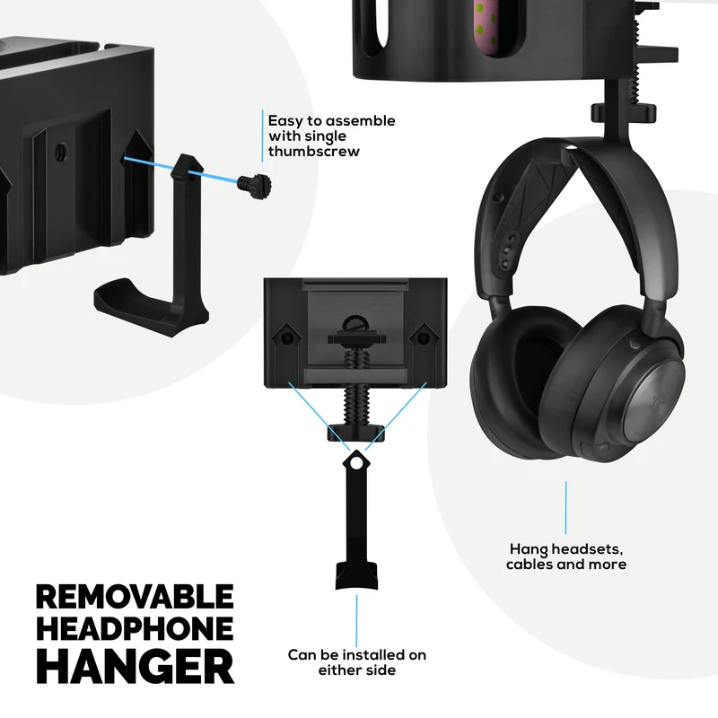 Desk Cup Holder na may Headphone Hanger at Telepono, Panulat at Stationery Holder - Adjustable Clamp, Nakakabit sa mga Mesa at Mesa, May hawak na Mug at Cup na hanggang 10cm ang Diameter