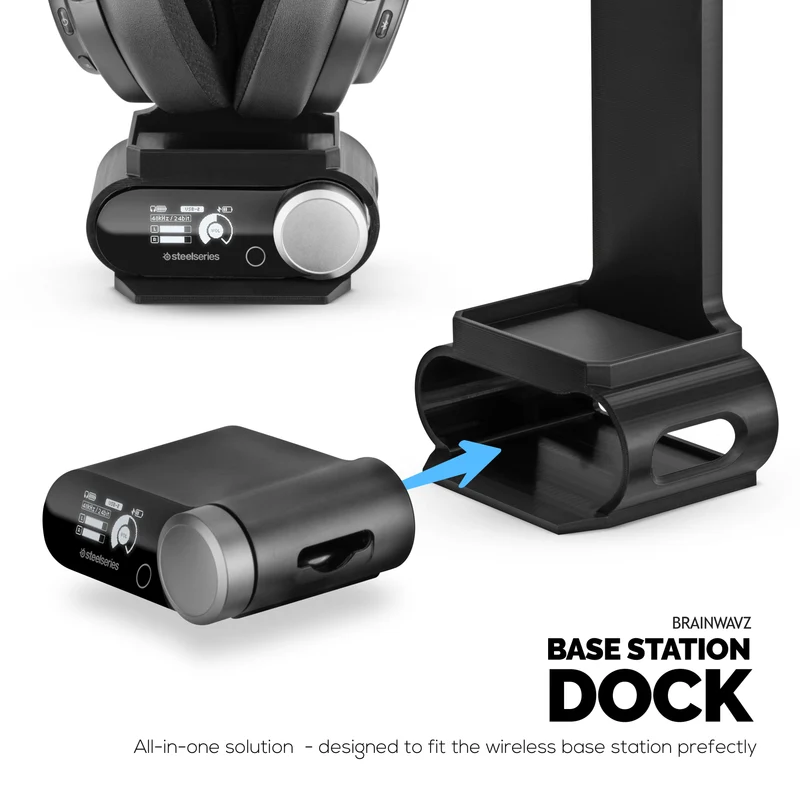 Supporto per cuffie progettato per le cuffie Steelseries Arctis Nova Pro Wireless, Nova Pro Omni e Nova Elite con dock per la stazione base wireless.