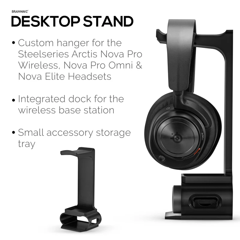 Supporto per cuffie progettato per le cuffie Steelseries Arctis Nova Pro Wireless, Nova Pro Omni e Nova Elite con dock per la stazione base wireless.