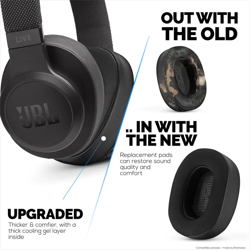 Hybrid Earpads para sa JBL LIVE 500BT Headphones, Cool Gel, Super Soft Fabric, PU Leather at Mas Makapal na Memory Foam