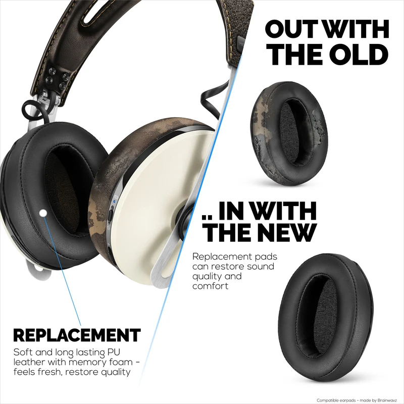 Cuscinetti auricolari sostitutivi per cuffie SENNHEISER Momentum 2 - morbida pelle PU e memory foam