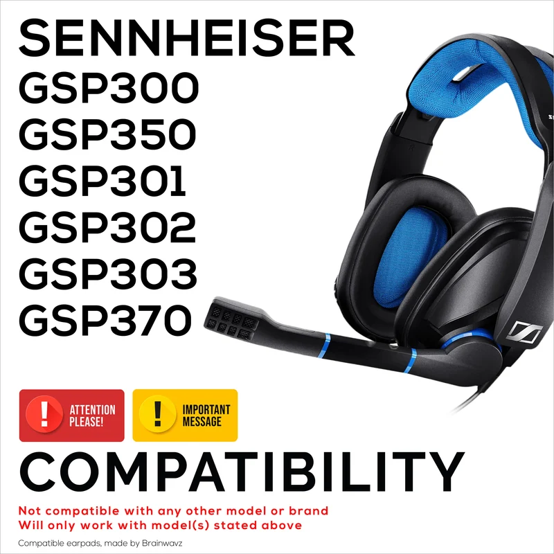 Cuscinetti auricolari sostitutivi per cuffie SENNHEISER GSP300, GSP350, GSP301, GSP302, GSP303 e GSP370 - Pelle PU morbida e memory foam