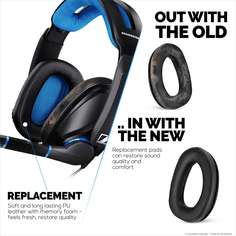 Cuscinetti auricolari sostitutivi per cuffie SENNHEISER GSP300, GSP350, GSP301, GSP302, GSP303 e GSP370 - Pelle PU morbida e memory foam