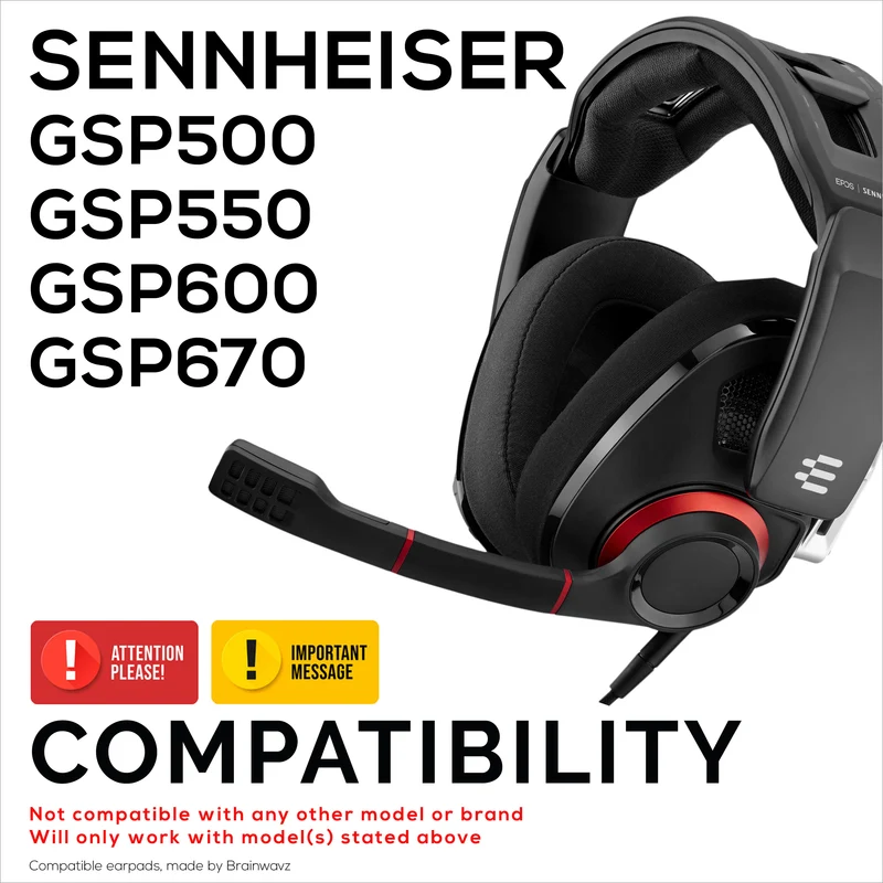 Cuscinetti auricolari di ricambio per cuffie Sennheiser GSP500, GSP550, GSP600 e GSP670 - Pelle PU e memory foam