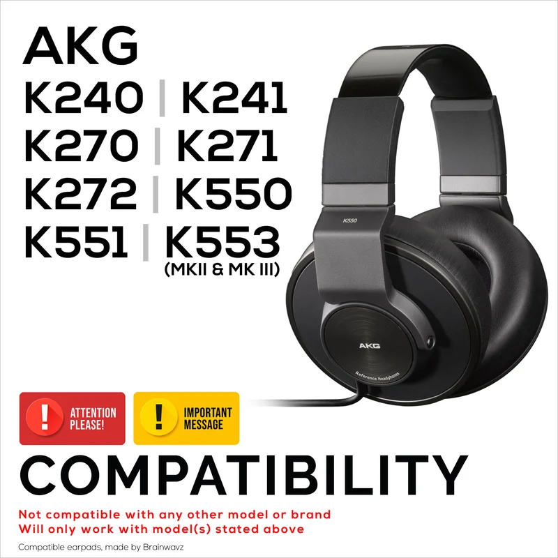 Cuscinetti auricolari di ricambio per cuffie AKG K240, K241, K270, K271, K272, K550, K551, K553 MKII MKIII - morbida pelle PU e memory foam