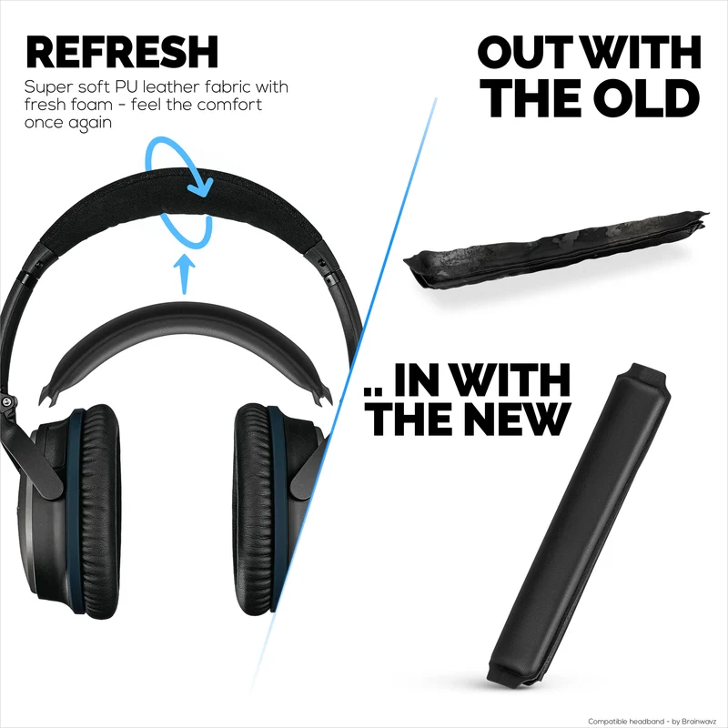 Kapalit na Headband para sa Bose QuietComfort QC25, QC35, QC35II at QC35II Headphones - Soft PU Leather at Foam