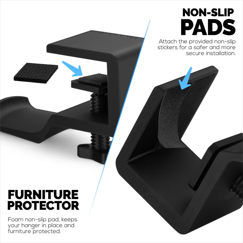 Brainwavz Paw - Under Desk Headphone Hanger Stand, Screw In Place, Madaling I-install gamit ang Adjustable Mounting Clamp, Angkop para sa Lahat ng Headset