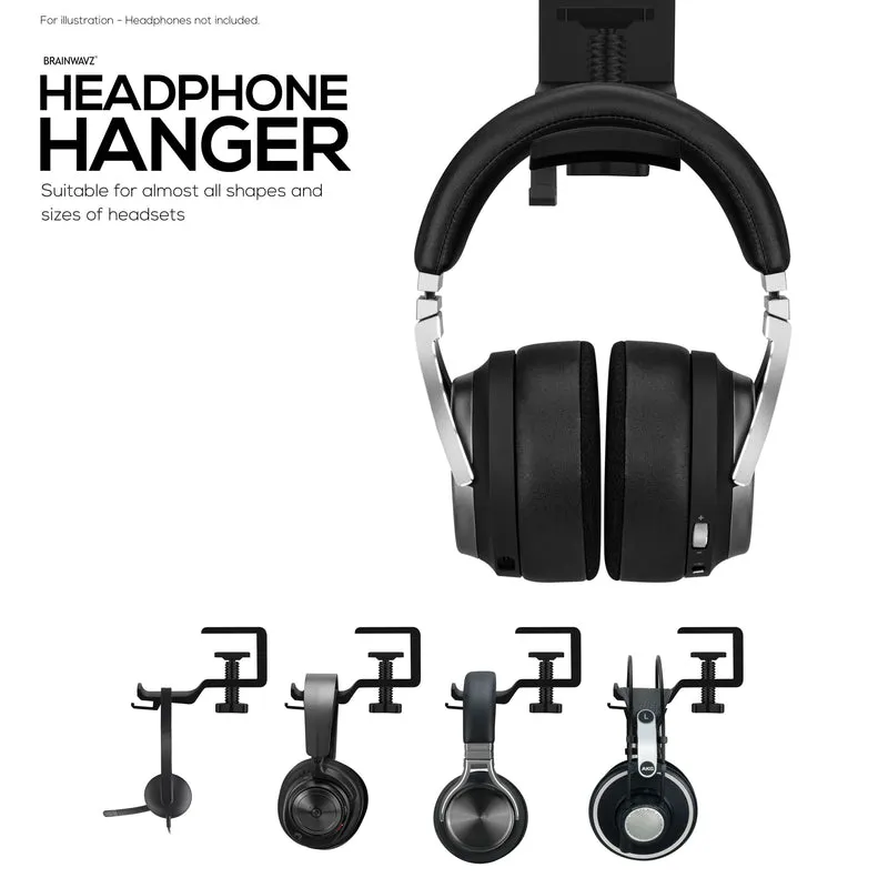 Brainwavz Paw - Under Desk Headphone Hanger Stand, Screw In Place, Madaling I-install gamit ang Adjustable Mounting Clamp, Angkop para sa Lahat ng Headset