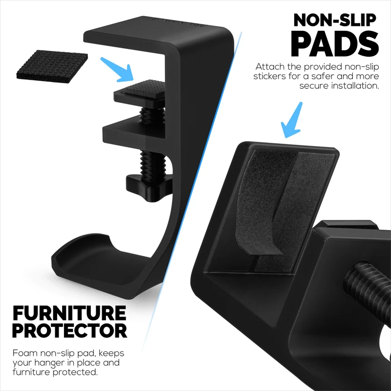 Brainwavz Claw - Under Desk Headphone Hanger Stand, Screw in Place, Madaling I-install na may Adjustable Mounting Clamp, Angkop para sa Lahat ng Headset