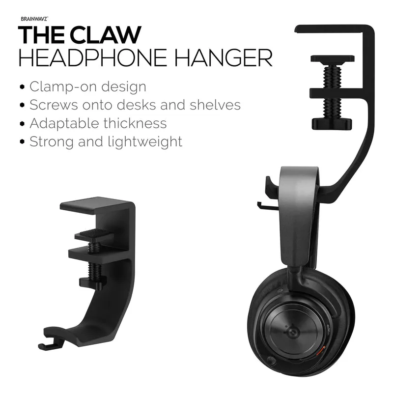 Brainwavz Claw - Under Desk Headphone Hanger Stand, Screw in Place, Madaling I-install na may Adjustable Mounting Clamp, Angkop para sa Lahat ng Headset