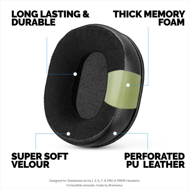 Cuscinetti auricolari ibridi per cuffie Steelseries Arctis 1, 3, 5, 7, 9, PRO e PRIME: memory foam più spesso, più comodo e di lunga durata