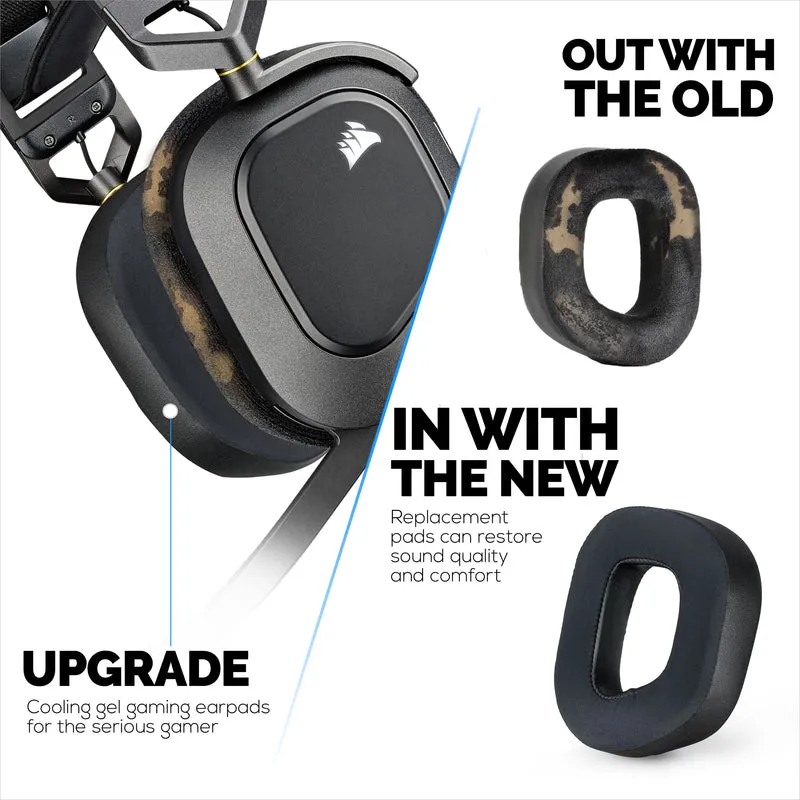 Cuscinetti auricolari ibridi per cuffie da gioco Corsair HS80 RGB wireless, cablate e HS80MAX, gel morbido e fresco, tessuto super morbido, con pelle PU e memory foam più spessa