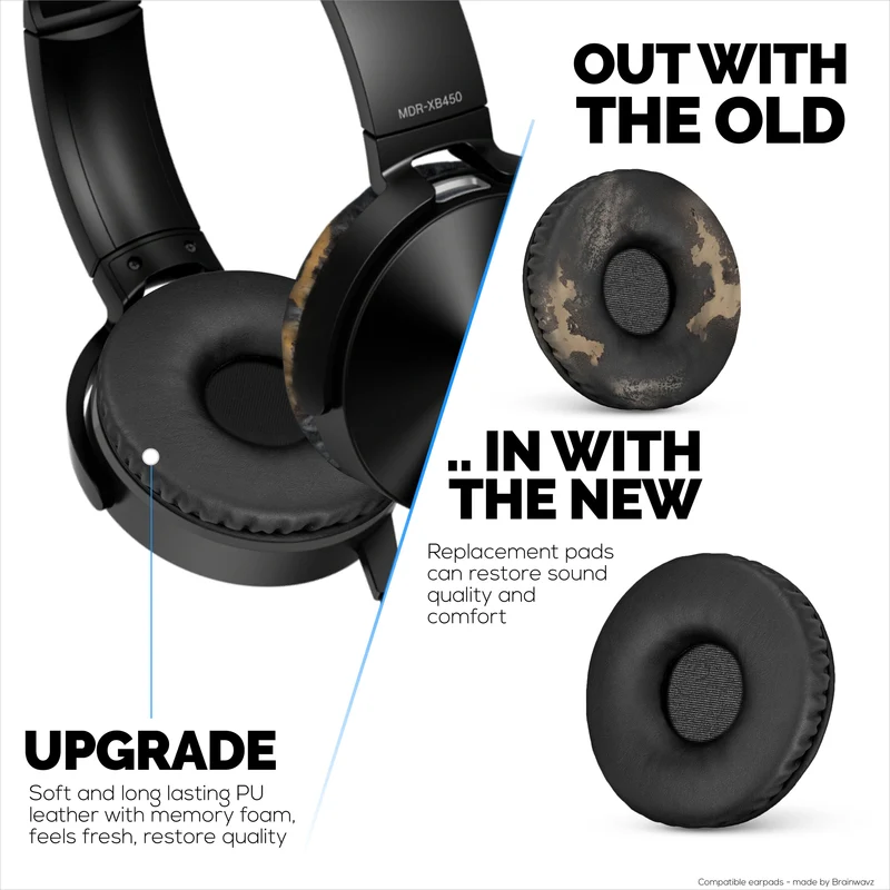 Mga Kapalit na Earpad para sa SONY MDR-XB450, XB450AP, XB550AP Headphones - Soft PU Leather at Memory Foam