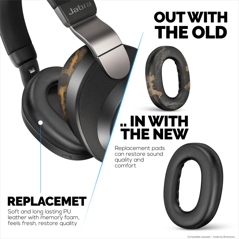 Cuscinetti di ricambio per cuffie wireless Jabra Elite 85H: morbida pelle PU e memory foam