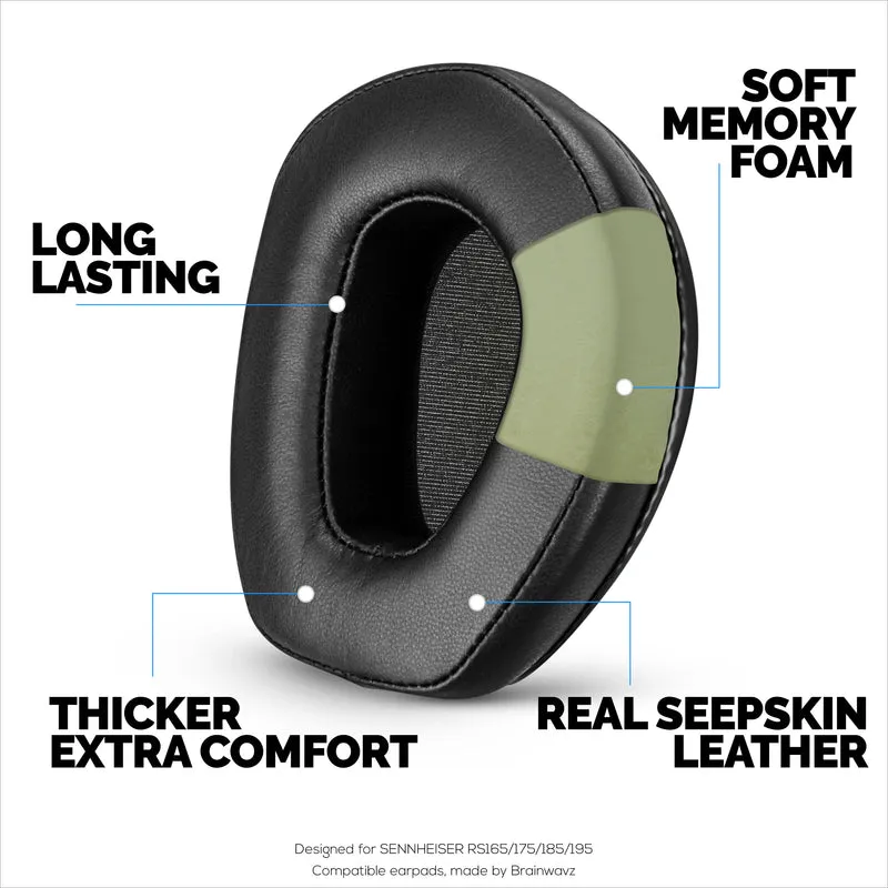 Cuscinetti in pelle di pecora per cuffie SENNHEISER RS165, RS175, RS185 e RS195 - Cuscinetti auricolari in vera pelle morbida e memory foam di alta qualità, HDR165, HDR175, HDR185, HDR195