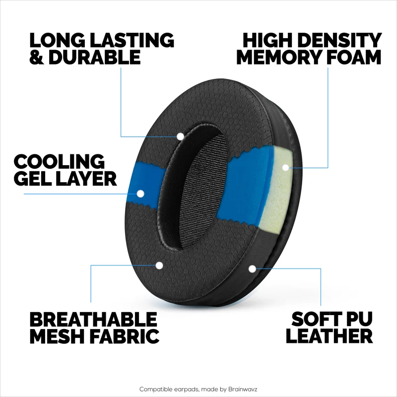 Cuscinetti auricolari ibridi per cuffie HyperX Cloud 1, 2/2 Wireless, Core, Flight/Flight S, Alpha/Alpha S e altro, tessuto morbido e traspirante, gel rinfrescante, comfort extra, resistenti e di lunga durata