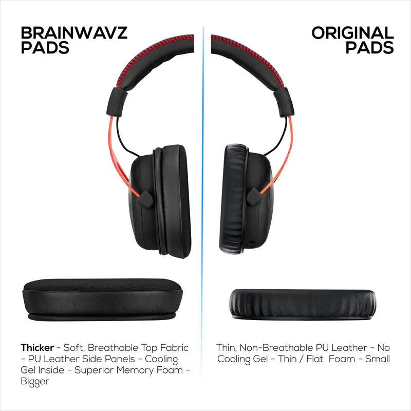 Cuscinetti auricolari ibridi per cuffie HyperX Cloud 1, 2/2 Wireless, Core, Flight/Flight S, Alpha/Alpha S e altro, tessuto morbido e traspirante, gel rinfrescante, comfort extra, resistenti e di lunga durata