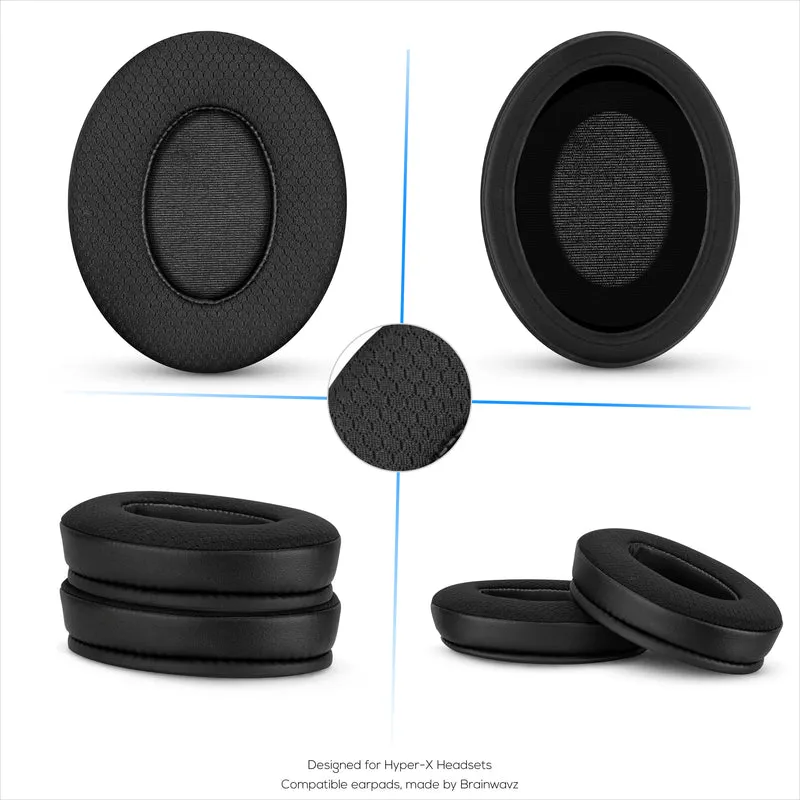 Cuscinetti auricolari ibridi per cuffie HyperX Cloud 1, 2/2 Wireless, Core, Flight/Flight S, Alpha/Alpha S e altro, tessuto morbido e traspirante, gel rinfrescante, comfort extra, resistenti e di lunga durata