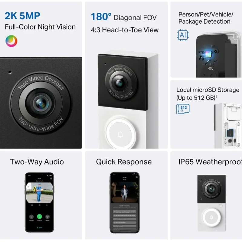 TP-Link Tapo Timbre Inteligente con Cámara Integrada 5 MP, Tapo D130