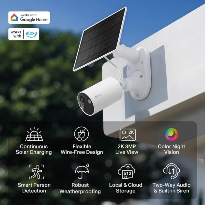 TP-Link Tapo Cámara de Seguridad Wi-Fi 3 MP con Panel Solar, Tapo C410 KIT