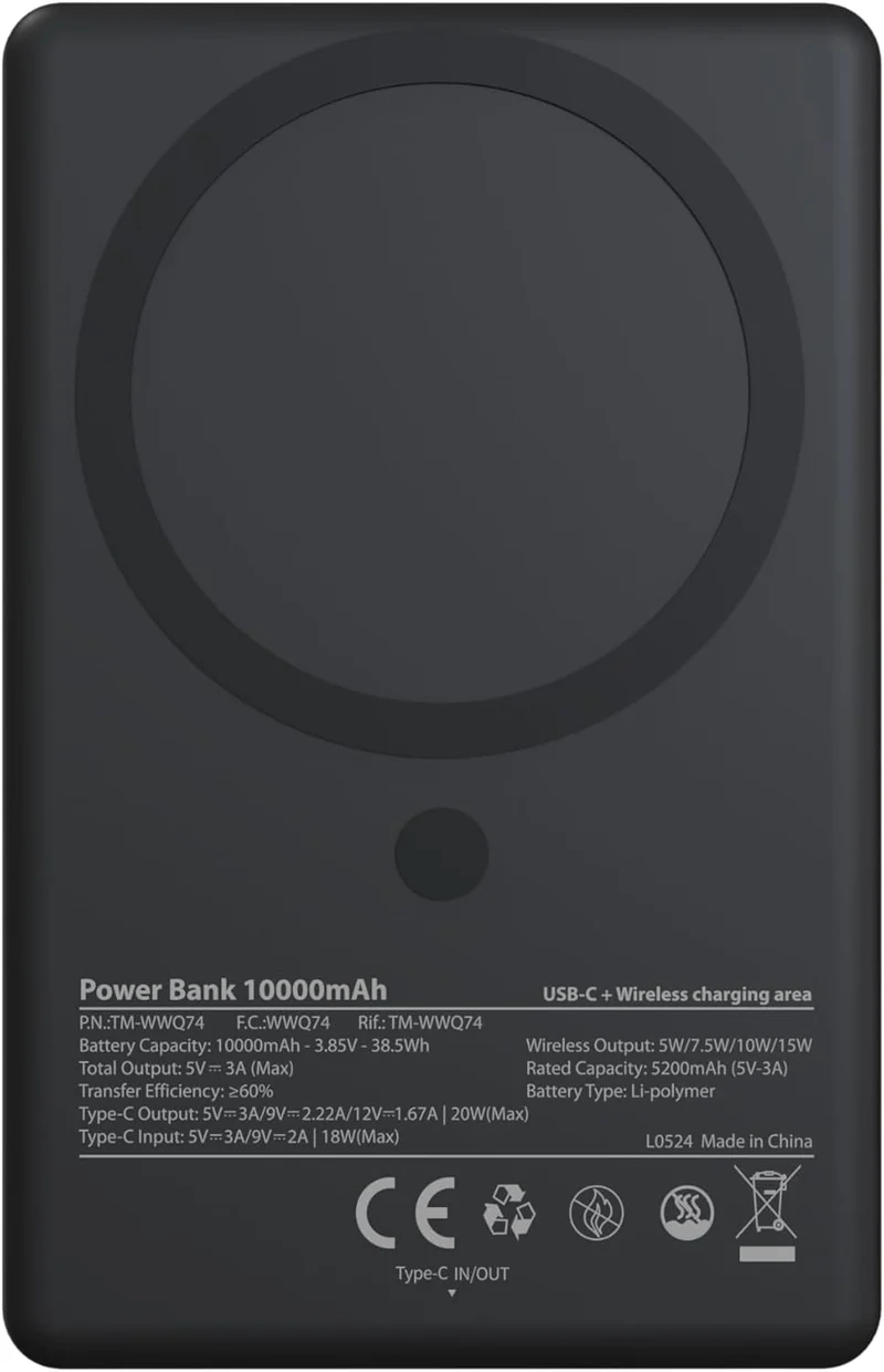 TECHMADE POWERBANK SLIM 15MM WIRELESS MAGNETICO 10000mah