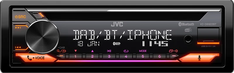 JVC KD-DB922BT Sintolettore CD 1DIN con Bluetooth e Digital DAB+ tuner. Compatibile con Amazon Alexa