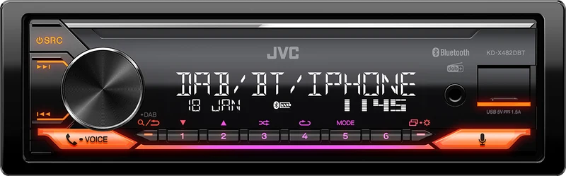 JVC KD-X482DBT Digital Media Receiver 1DIN con Bluetooth e tuner Digital DAB+. Compatibile con Amazon Alexa