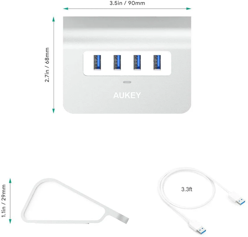 Hub 4 Porte USB AUKEY USB 3.0 - Argento