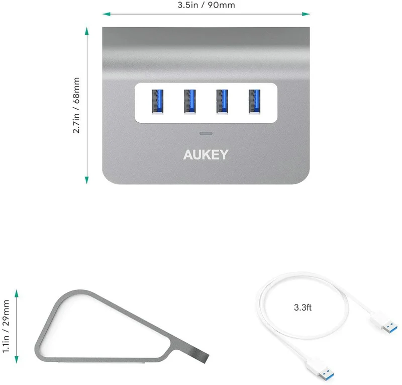 Hub 4 Porte USB AUKEY USB 3.0 - Grigio