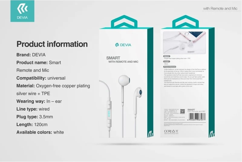 AURICOLARI CON MICROFONO E CONTROLLO DEVIA SMART- BIANCO DESMEP077W