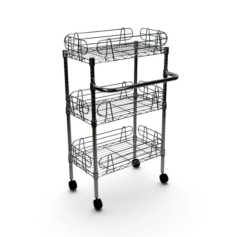 Carrello Metallika con Ruote – 3 Ripiani Grigliati con Sponde Anticaduta Rimovibili