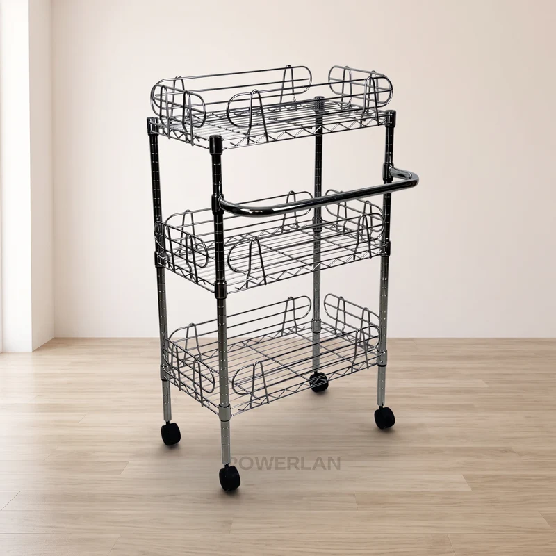 Carrello Metallika con Ruote – 3 Ripiani Grigliati con Sponde Anticaduta Rimovibili