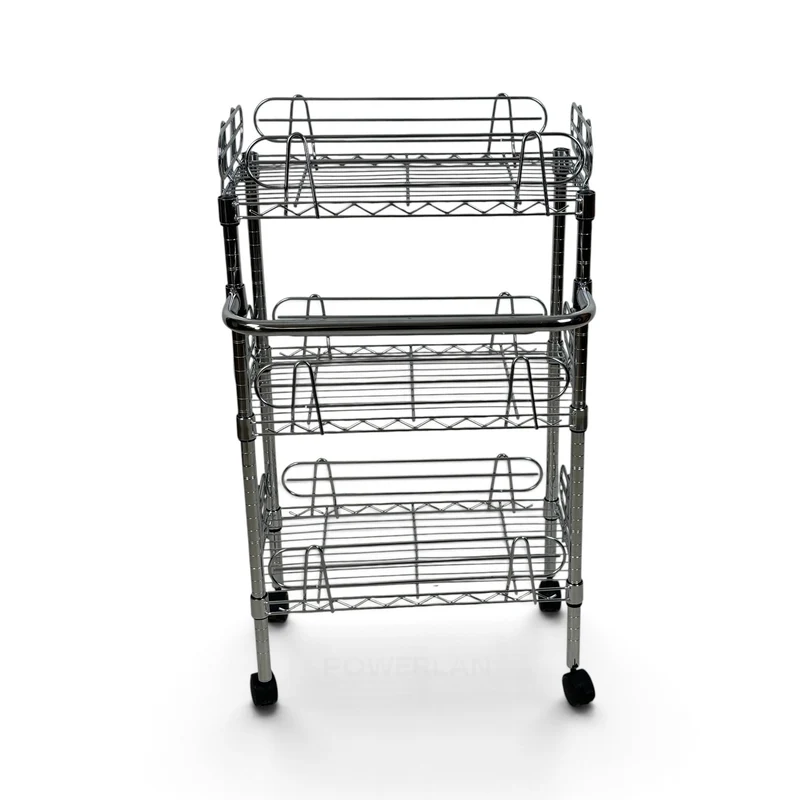 Carrello Metallika con Ruote – 3 Ripiani Grigliati con Sponde Anticaduta Rimovibili