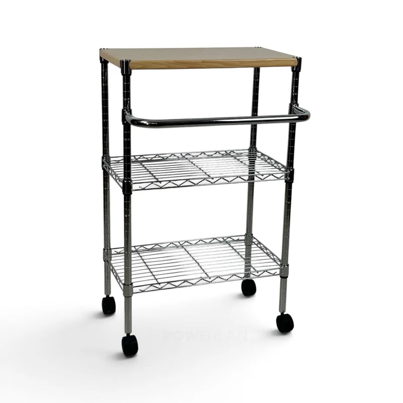 Carrello Metallika con Ruote e Piano in Legno – 2 Ripiani Grigliati
